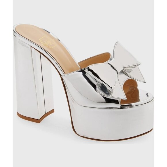$750 Nalebe Reflections Heirloom 130MM Platform BOW Sandals SILVER 37.5 (MG2) - Picture 1 of 7